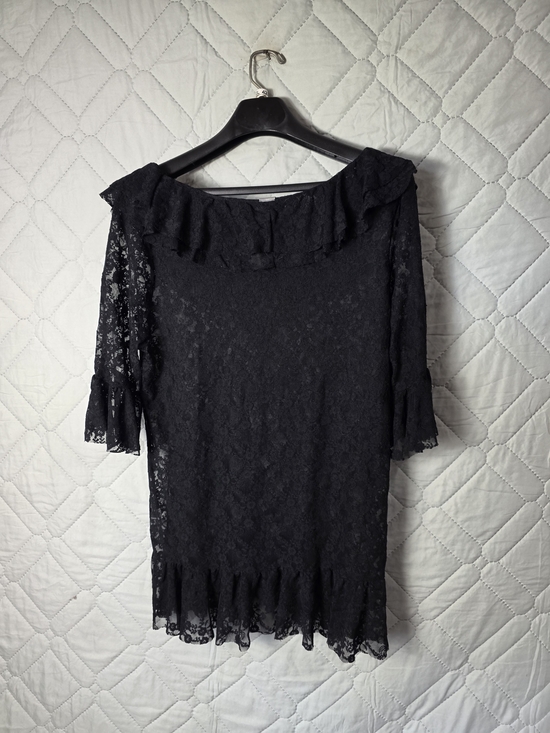 Lilypad Dresses & Skirts - Lilypad Womens Lace Off The Shoulder Ruffle Sleeve Mini Dress Black Sz 2XL